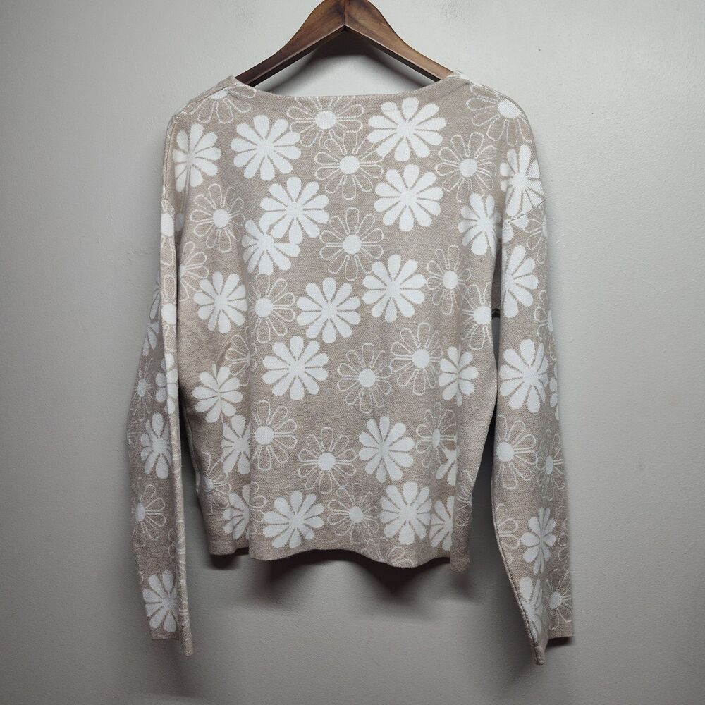 Rachel Zoe Sweater Women L Tan White Floral Retro Hippie Spring Casual Feminine - Picture 5 of 8